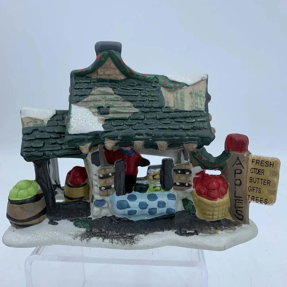 Vintage 2001 Cobblestone Corner Christmas‎ Village Apple Farm Stand Dollar Tree